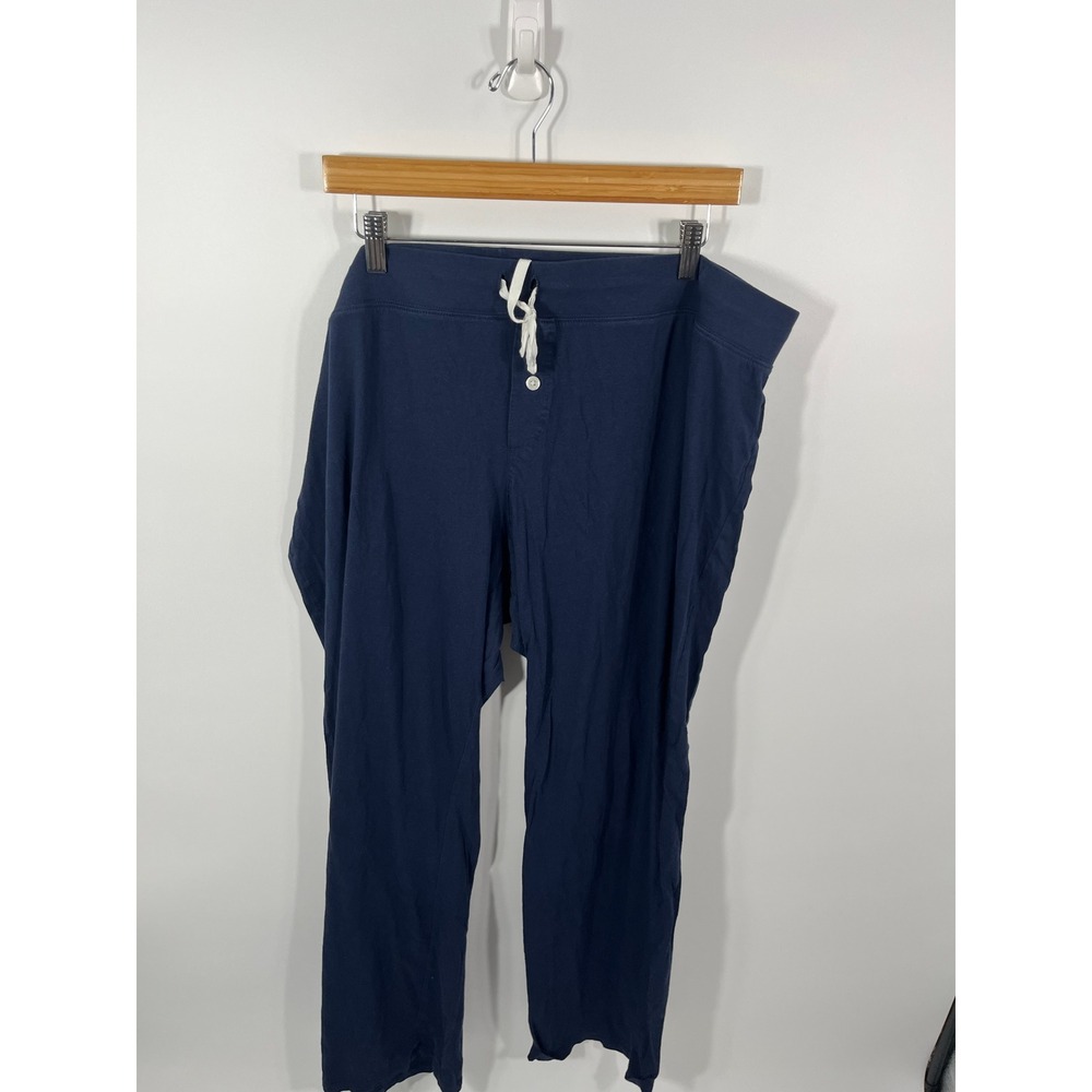 J Crew End-On-End 100% Cotton Pajama Set Womens 2X Navy Blue Contrast Piping - Picture 5 of 13